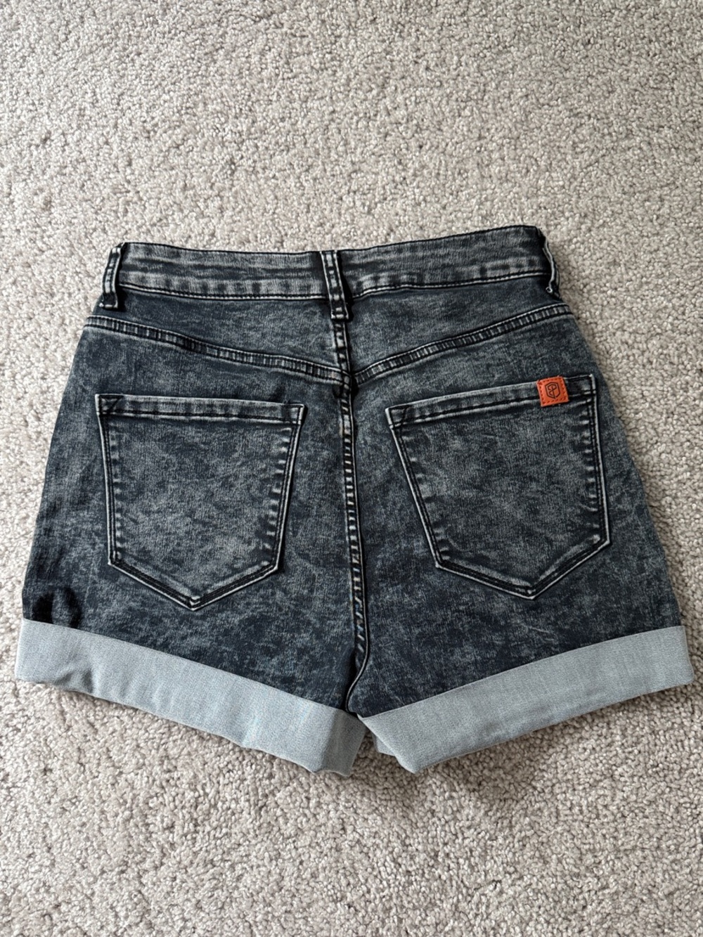 Born Primitive High-Rise Acid Wash Black Denim Roll-Cuff Shorts - Picture 2 of 3